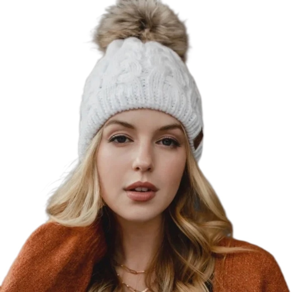 Panache White braided knit Beanie Hat (30)
